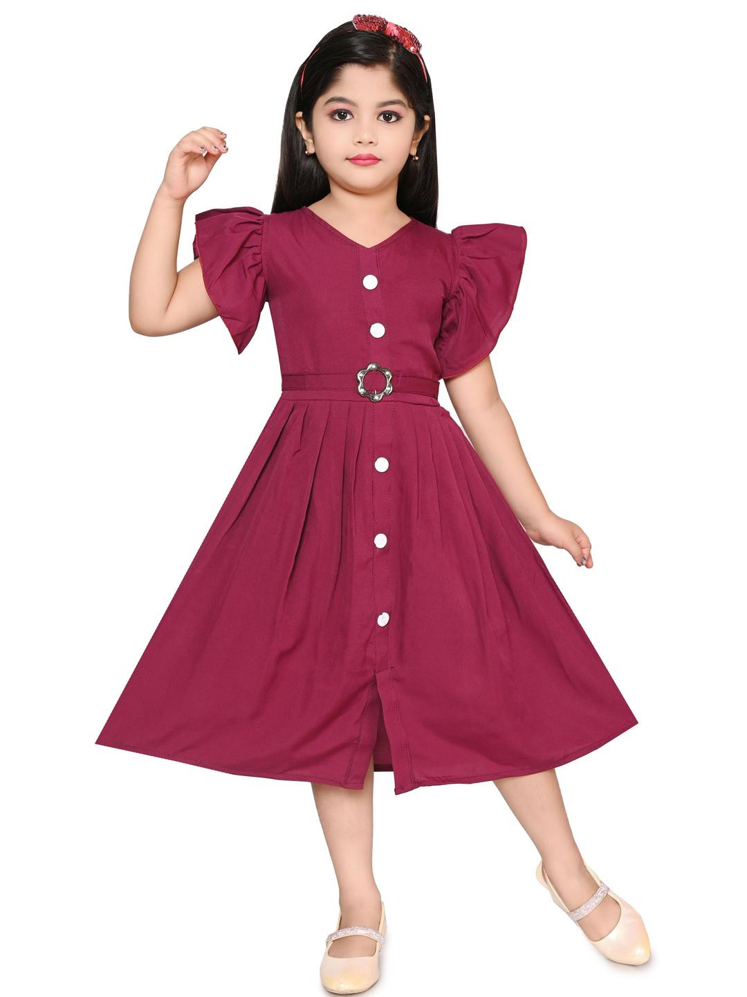 CHANDRIKA Girls Maroon Viscose Rayon Dresses
