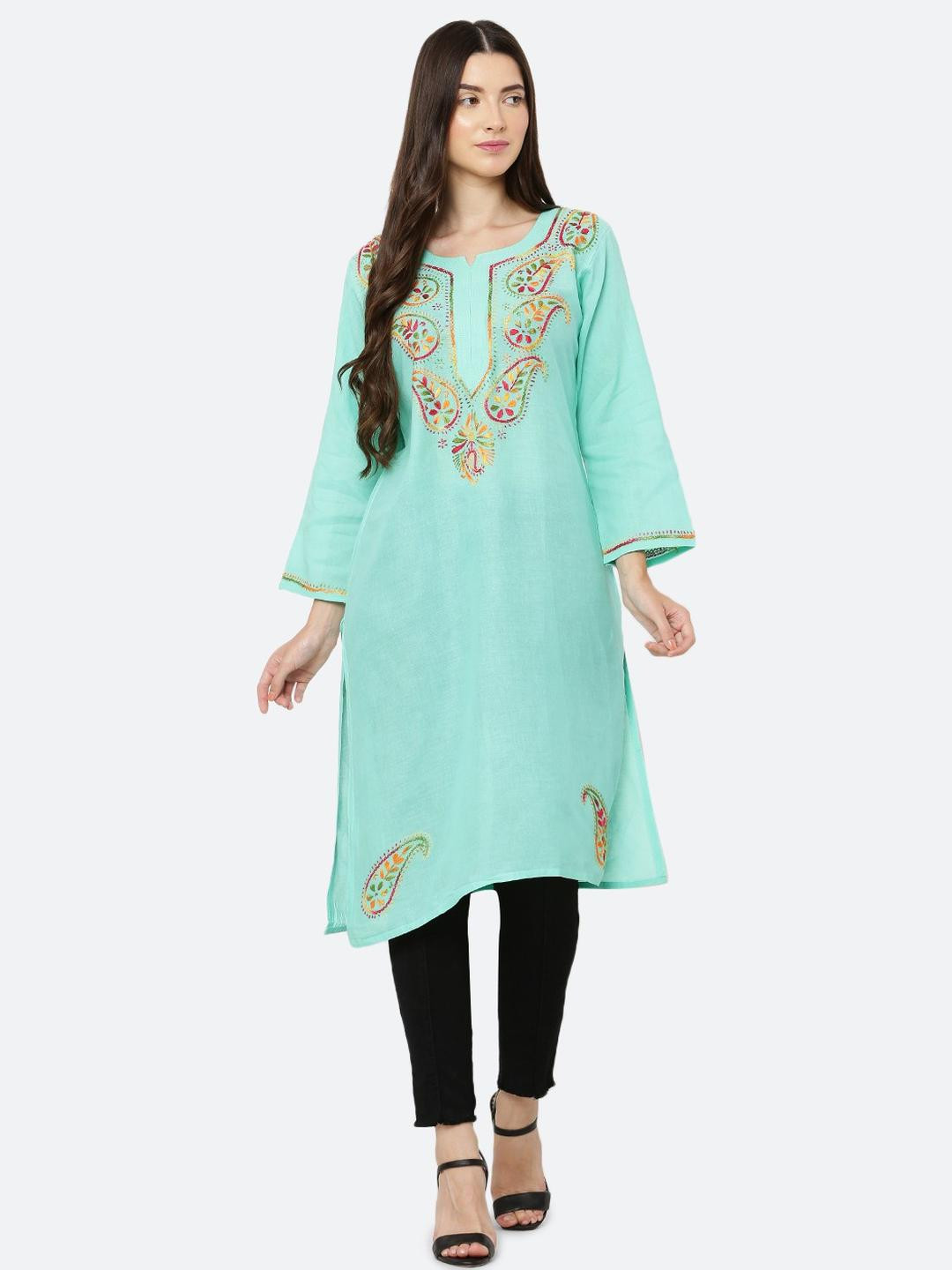 FIIZA Lucknowi Chikankari Machine Embroidery Rayon Kurti