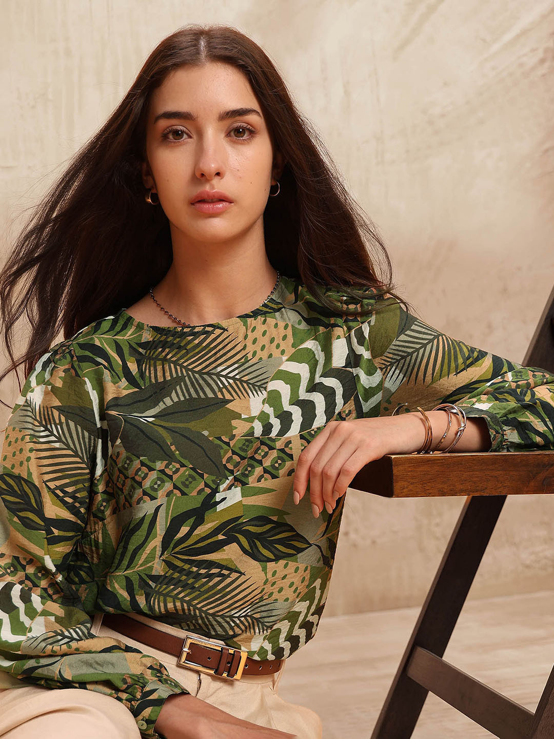 U.S. Polo Assn. Women Tropical Print Extended Sleeves Top