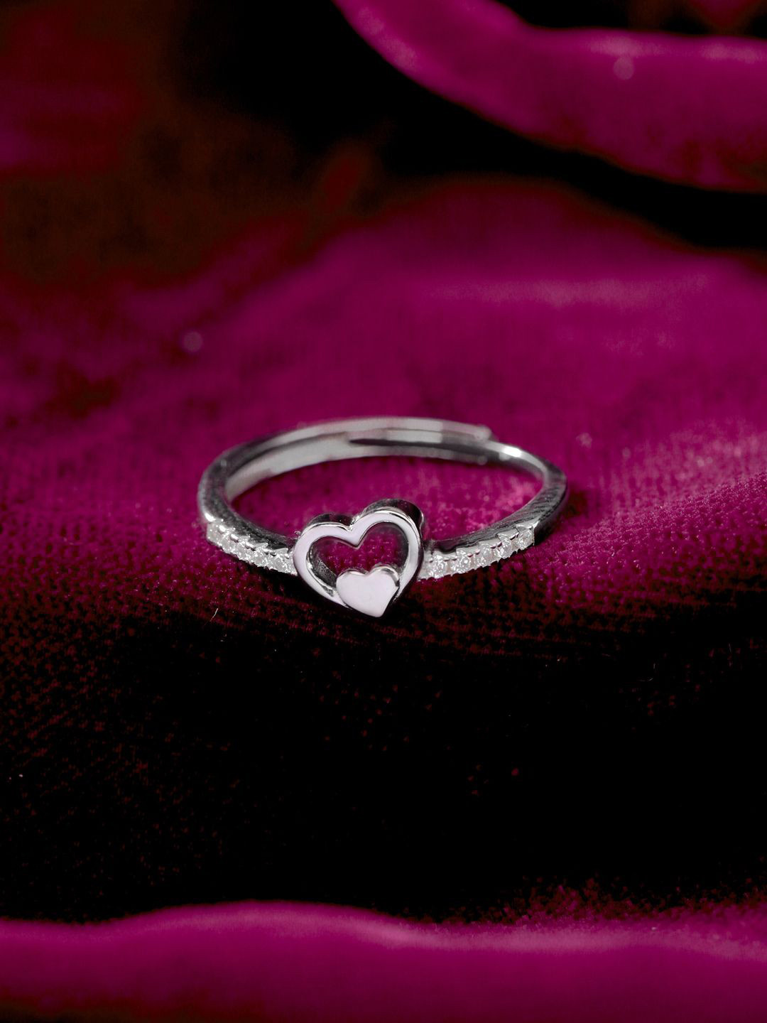 RACHIVA 925 Sterling Silver Rhodium-Plated Double Heart Ring