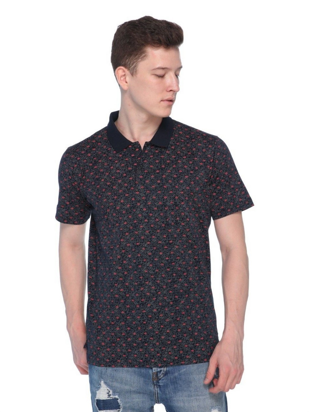 Mesa Men Abstract Printed Polo Collar Cotton T-shirt