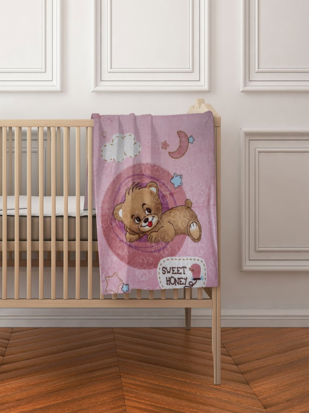 Threadwear Kids Pink & Brown Cartoon Characters Printed Woollen AC Room 300 GSM Blanket