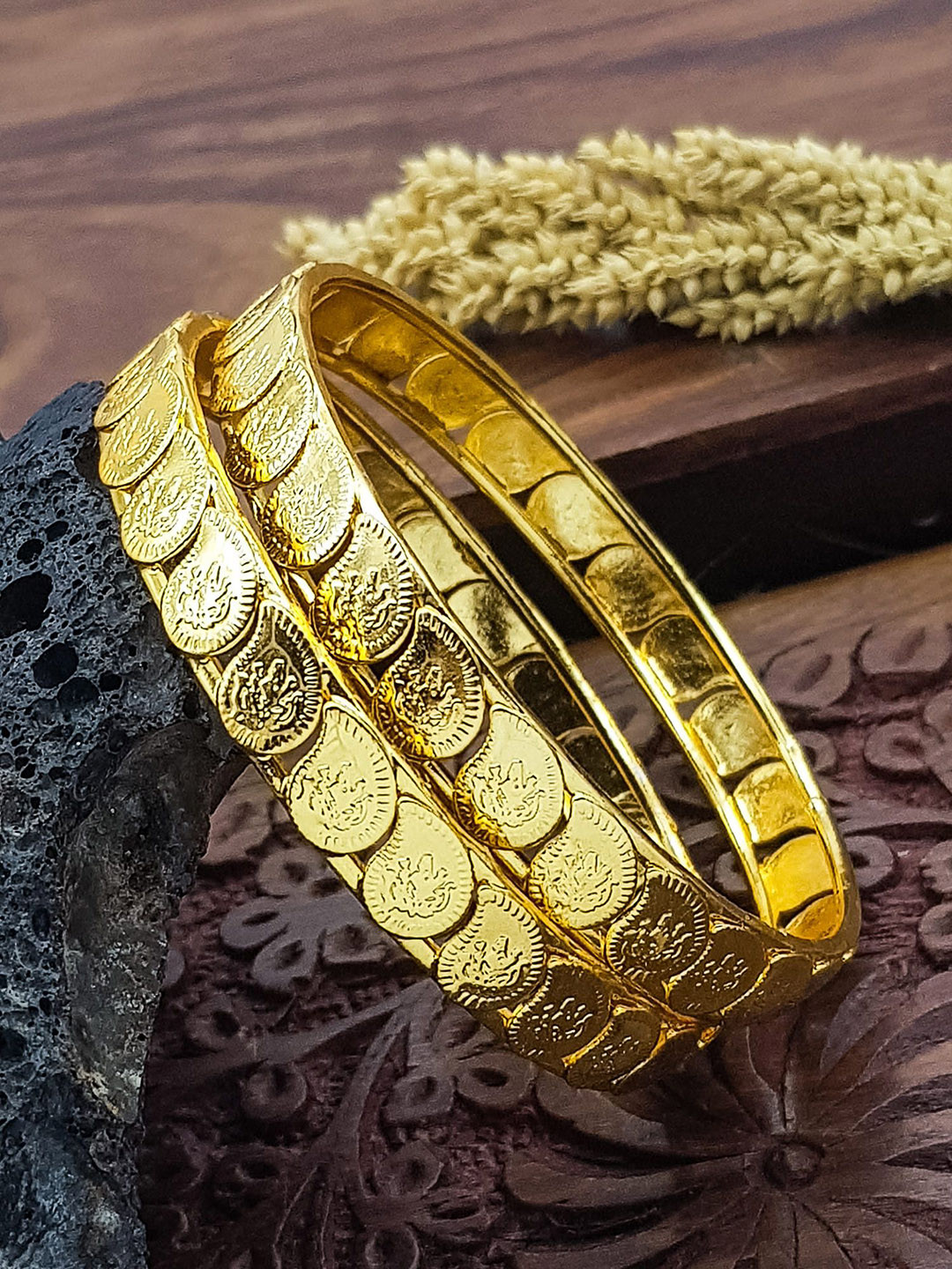 GRIIHAM Set Of 2 Gold Plated Coin Bangles