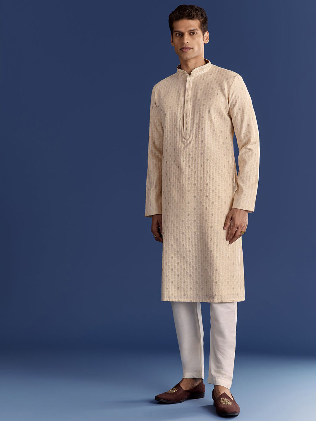 KALKI Fashion Men Textured Cotton Kurta with Churidar