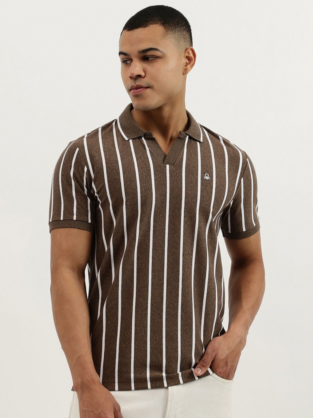 United Colors of Benetton Vertical Striped Johny Polo Collar T-shirt