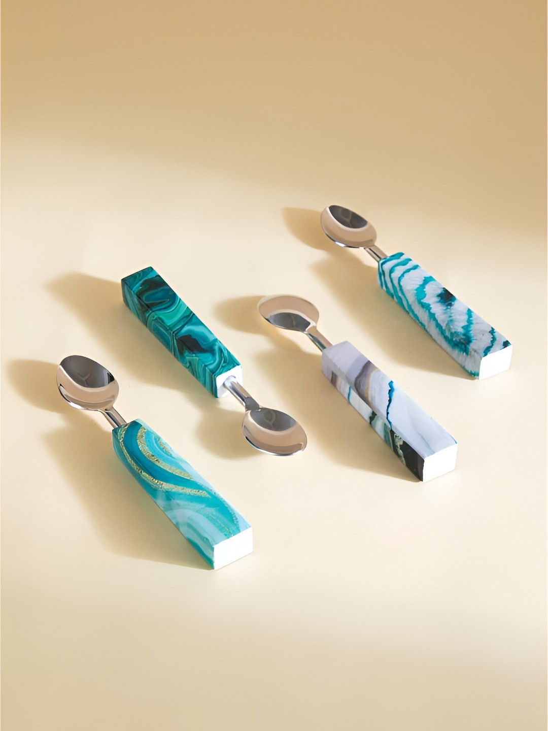 FREEDOM TREE Blue & White 4 Pieces Steel Enamelled Dessert Spoons