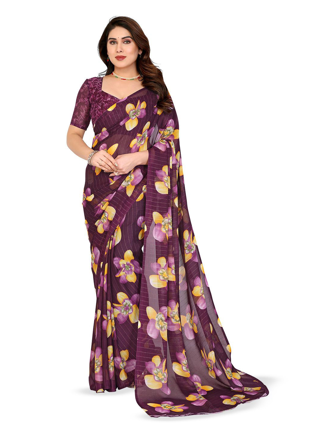 Moda Rapido Floral Print Saree with Stylish Thread Embellishment