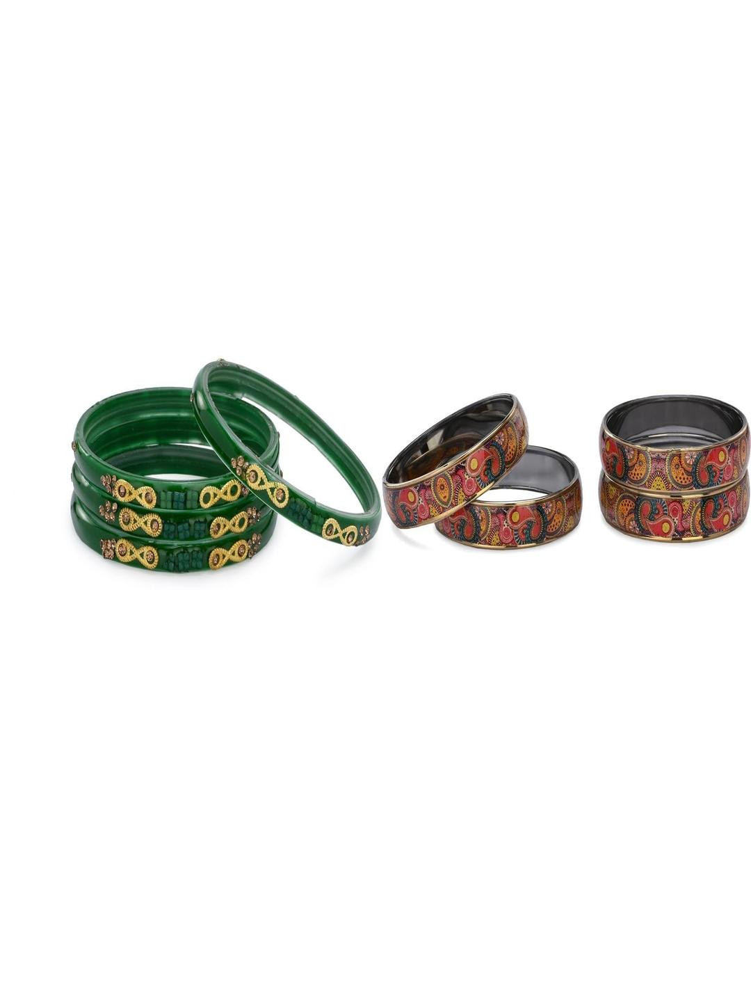 SOMIL Women Combo of 2 Green & Multi Colored Ethnic Bangles Set