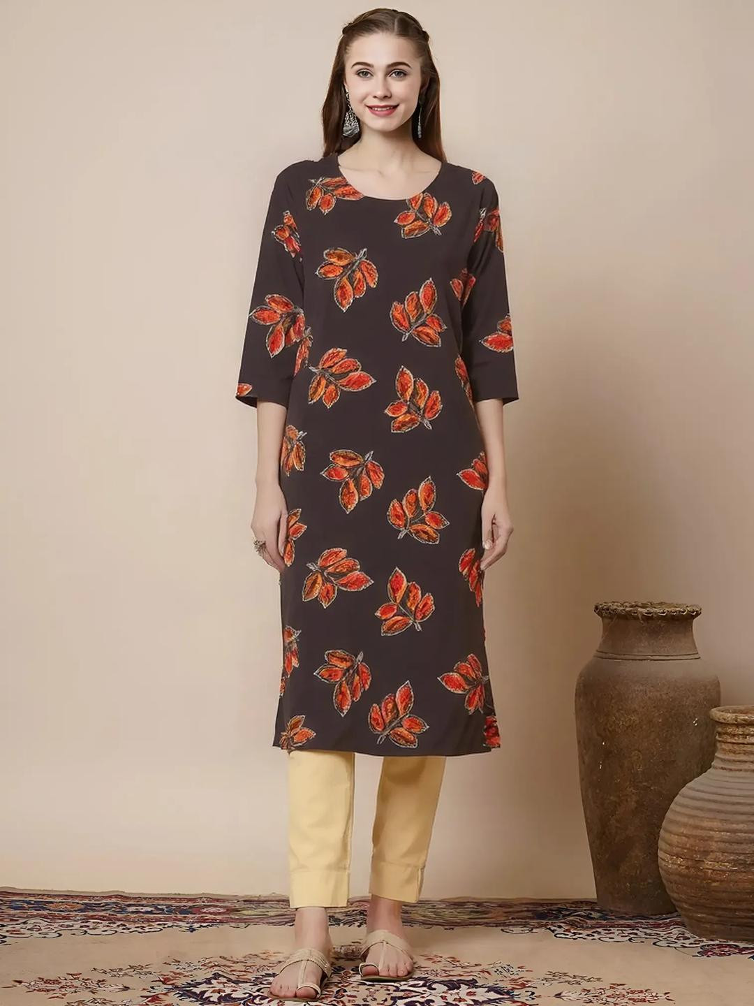 SZN Women Bronze Crepe Kurtas