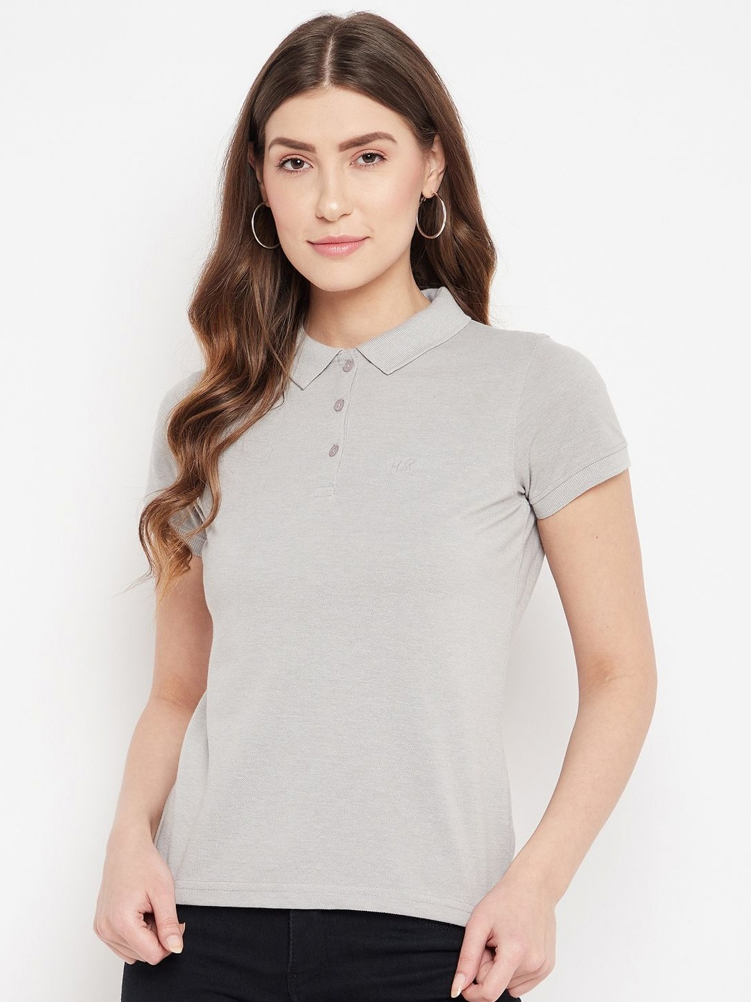HARBOR N BAY Women Solid Polo Collar Cotton Slim Fit T-shirt