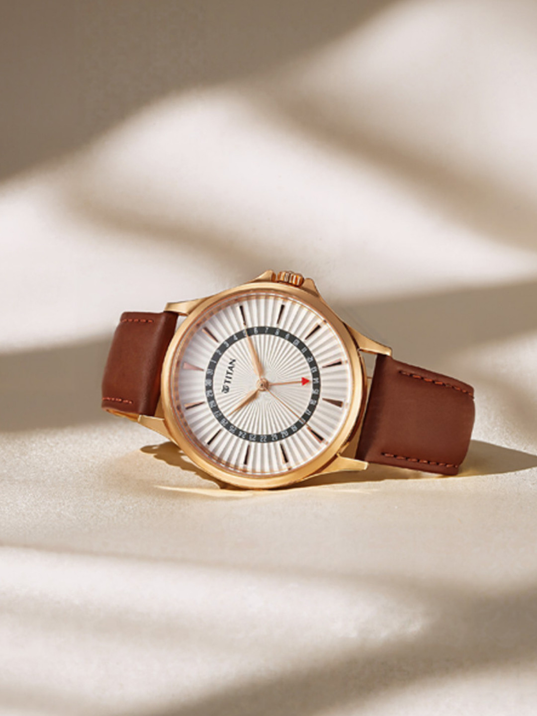 Titan Men Brass Embellished Dial & Leather Bracelet Style Straps Analogue Watch 10038WL01