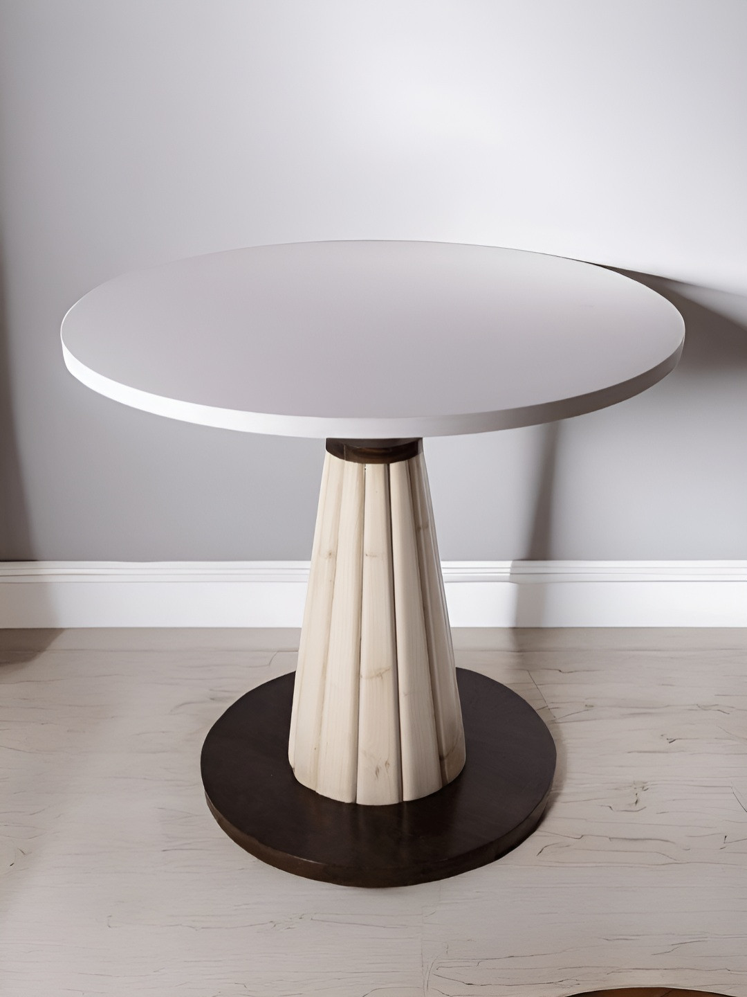 Sujan Carnival Funiture White & Brown Wooden Backless Round Bar Stool