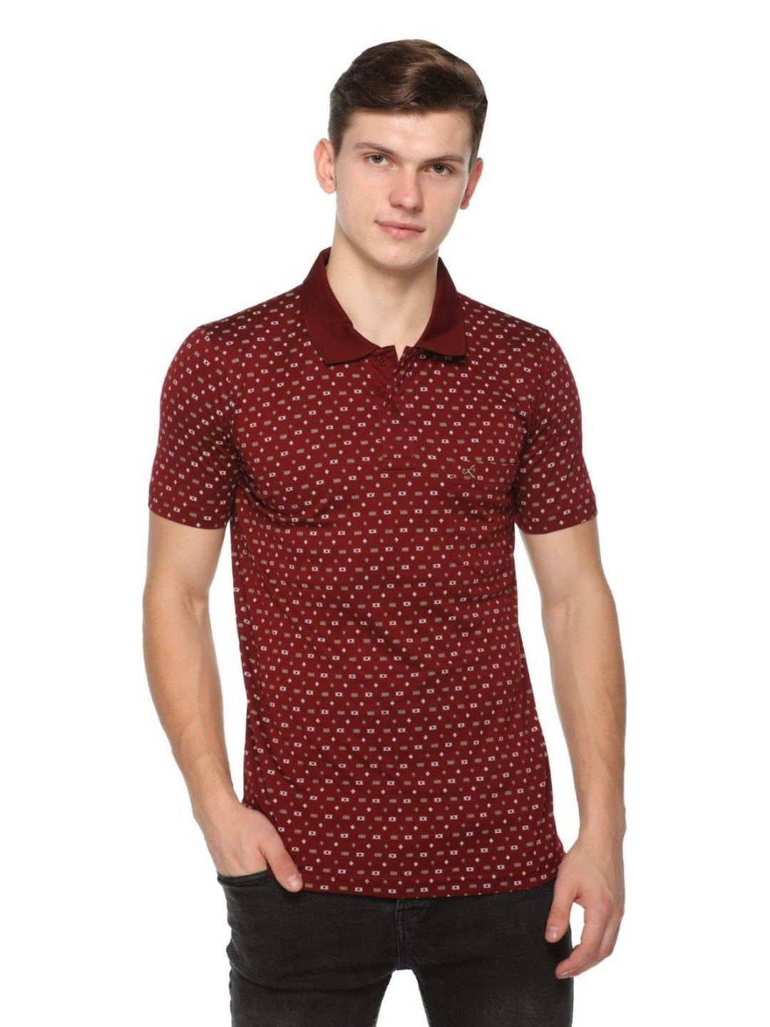 Mesa Men Geometric Printed Polo Collar Cotton T-shirt
