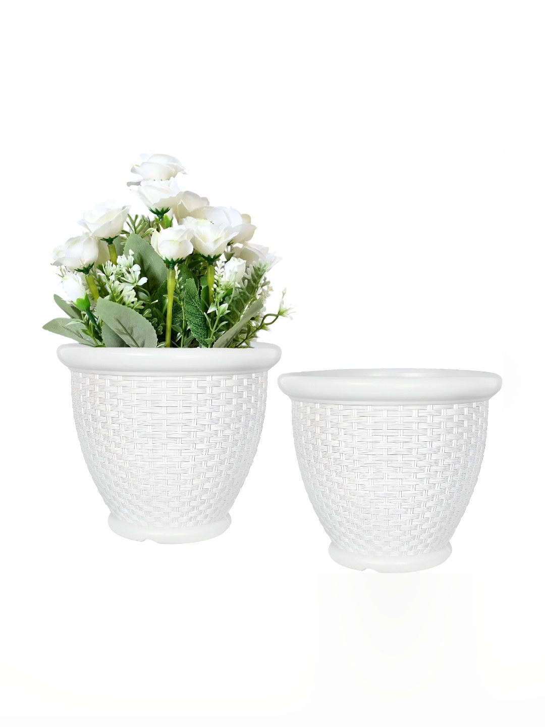 GARDEN'S NEED Set Of 2 White Textured Arya Pot Planters