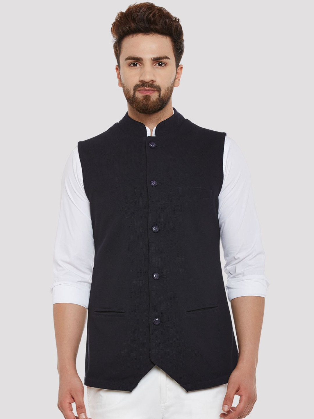 Hypernation Breasted Woven Pure Cotton Nehru Jacket