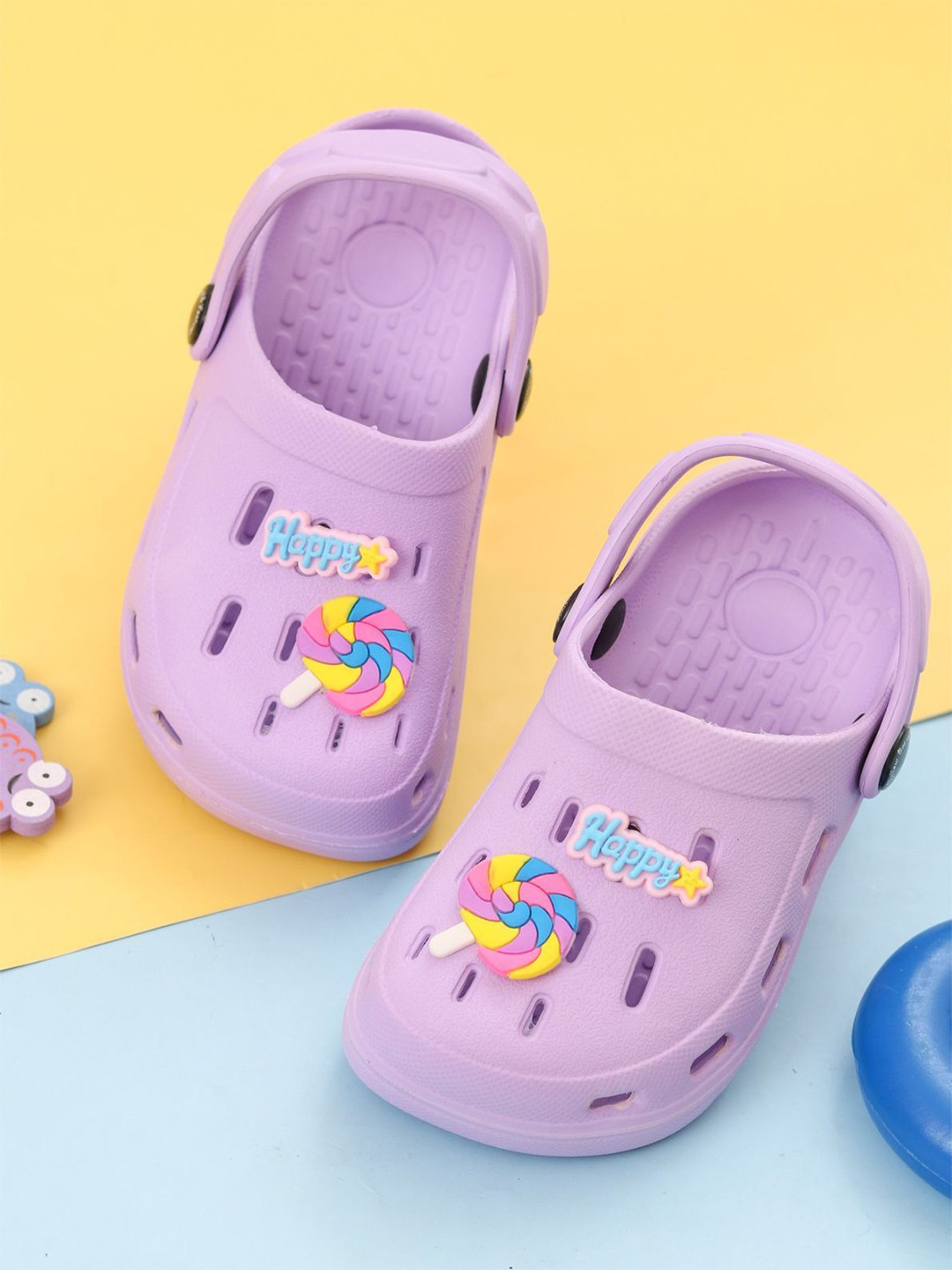 Yellow Bee Girls Clogs with Candy & Happy Charms