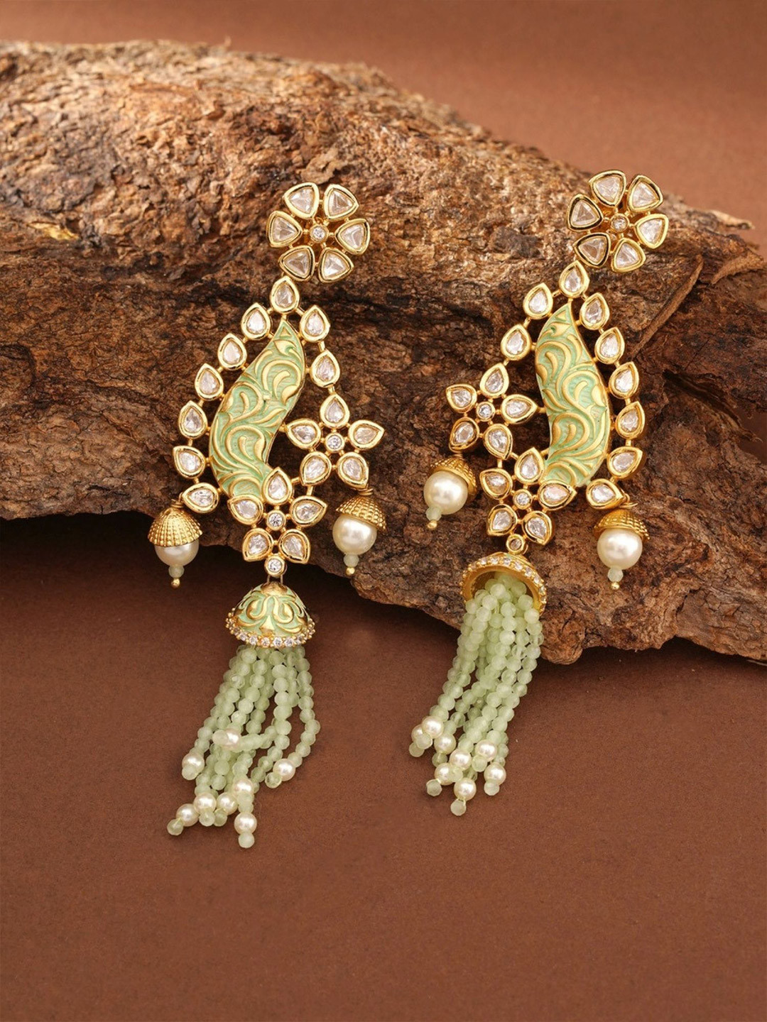 ABDESIGNS Ellite Gold Plated Meenakari Kundan Tassel Earrings