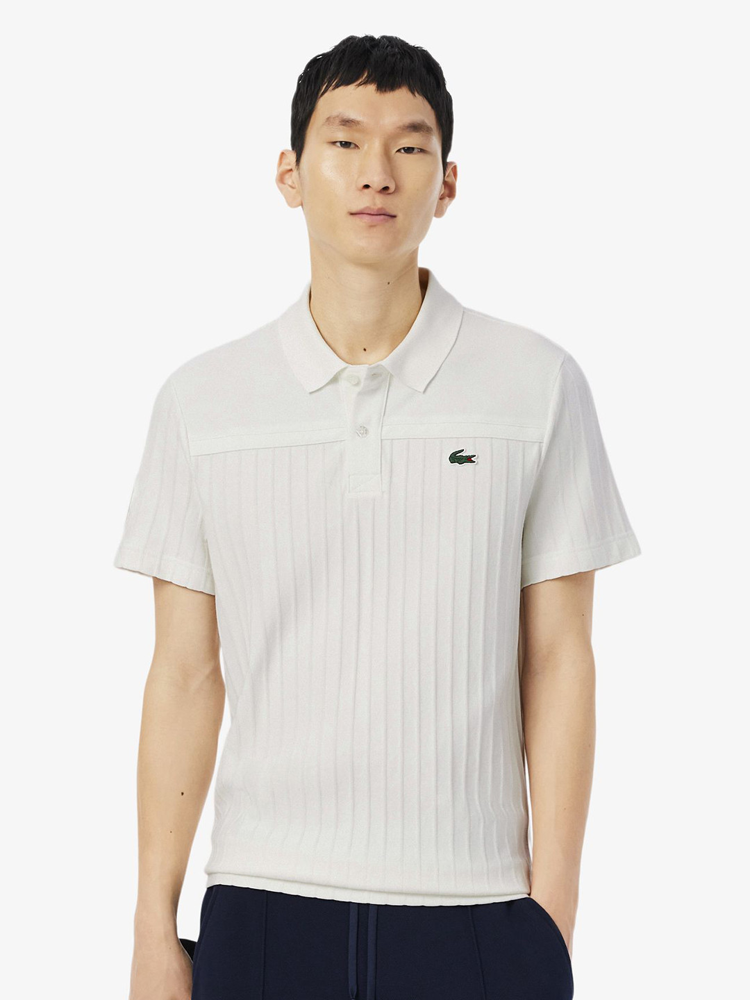 Lacoste Striped Self Design Polo Collar Ultra Dry Sports T-shirt