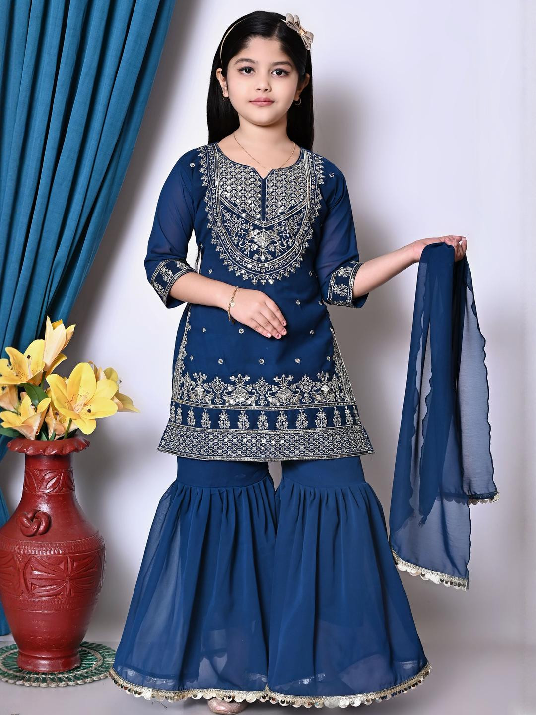 Jbegam Girls Blue Cotton Dresses