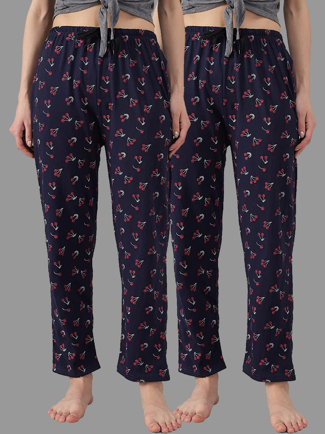 FIT N FAME Pack Of 2 Women Navy Blue Printed Relaxed-Fit Casual Lounge Pants