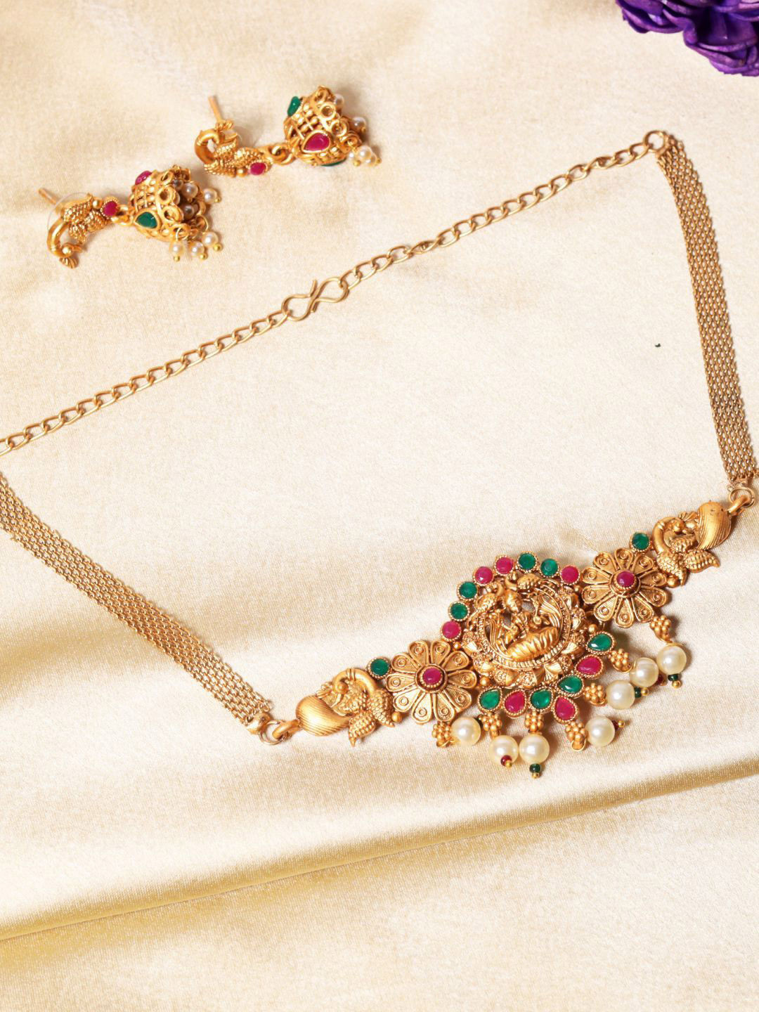 The  Pure Virgo Gold-Plated Artificial Stones Studded & Beaded Jewellery Set