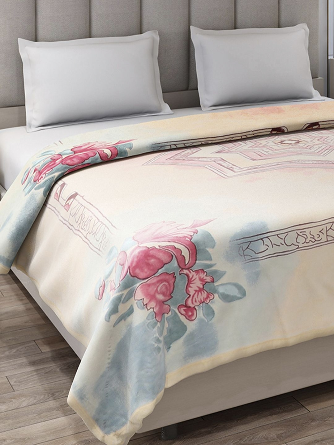 Monte Carlo Rosewood Peach Colored Printed Heavy Winter Double Bed Blanket 890 GSM
