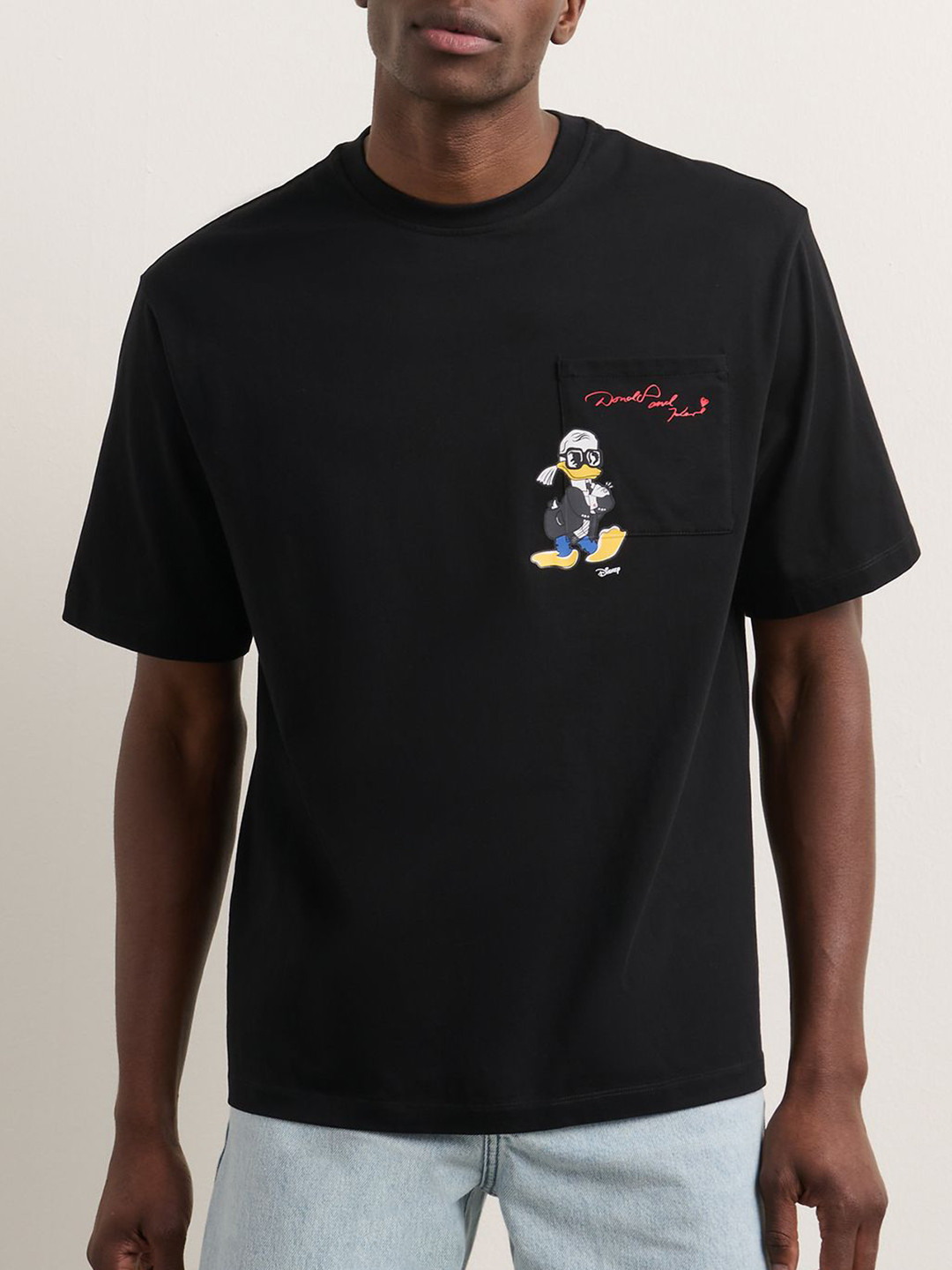 Karl Lagerfeld Men Donald Duck Graphic Printed Round Neck Cotton T-shirt