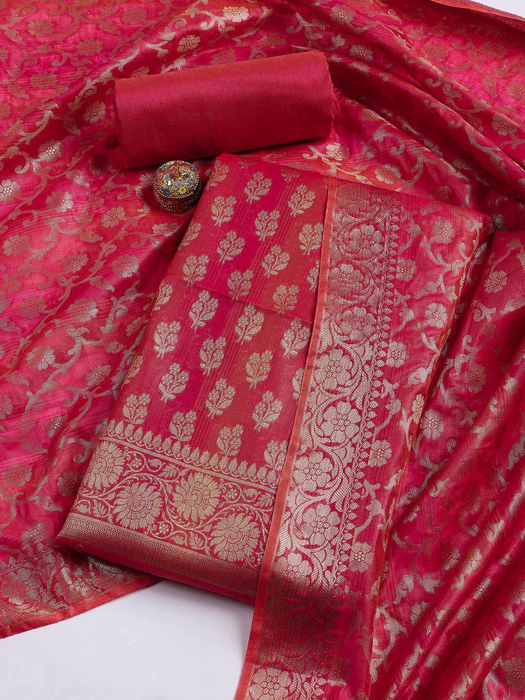 Meena Bazaar Floral Woven Design Unstitched Dress Material