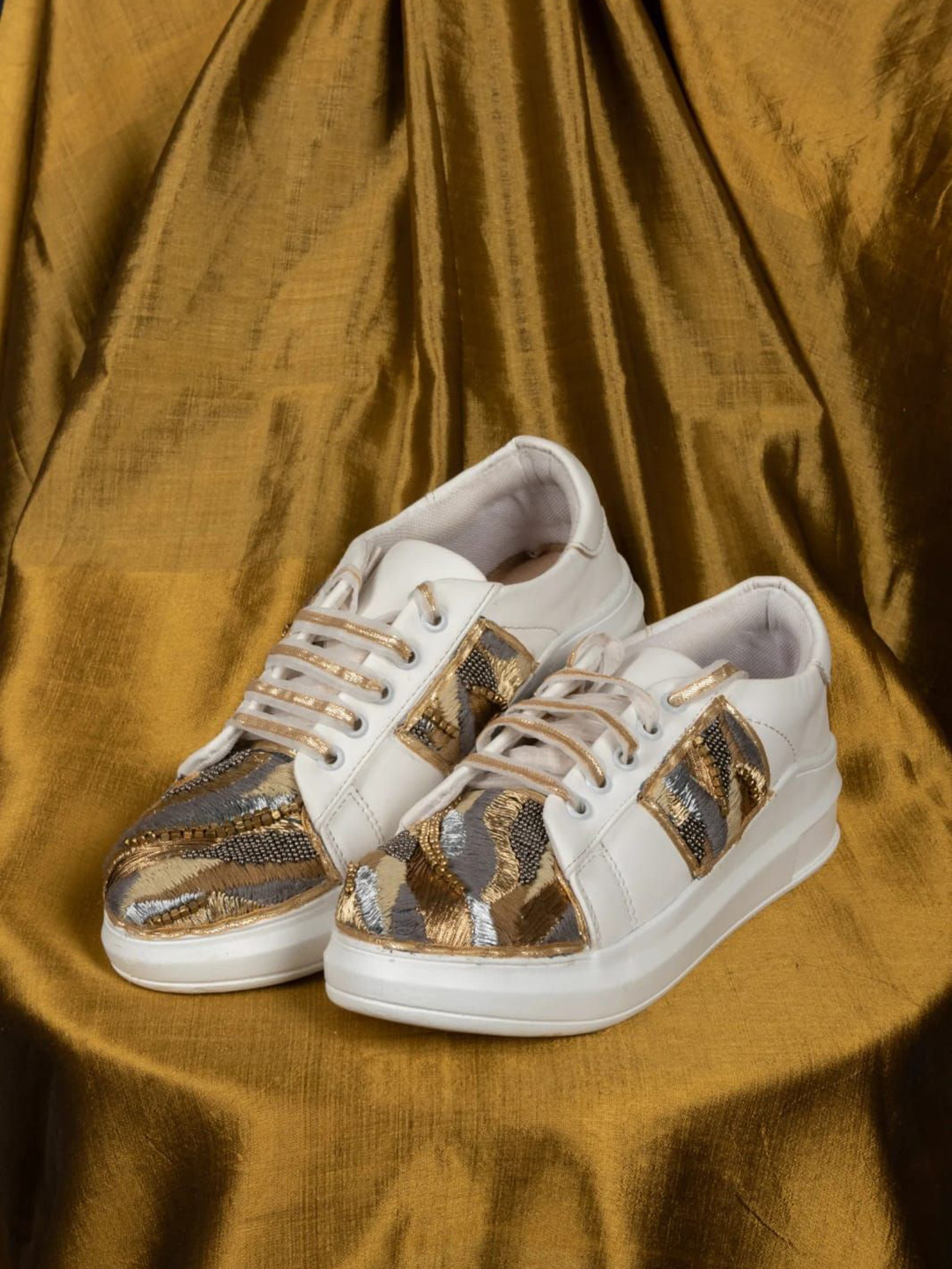 The Saree Sneakers Women Embellished Sneakers Shoes with Ethnic - Embellished