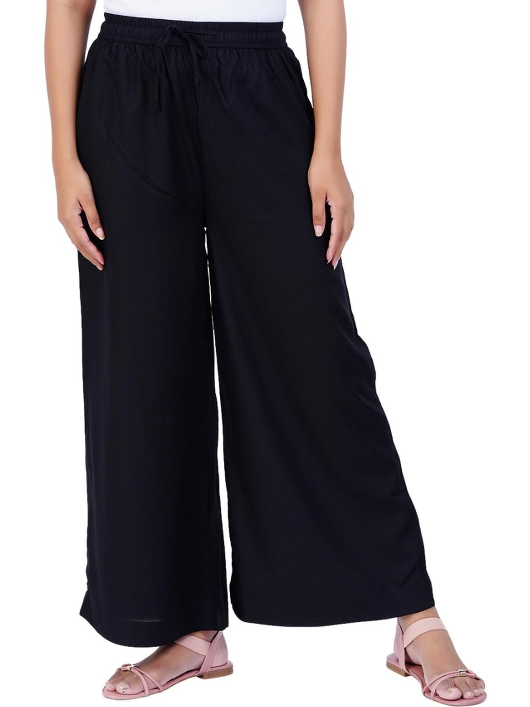 Happy Bunny Women Black Solid Mid-Rise Regular Fit Palazzo Pants