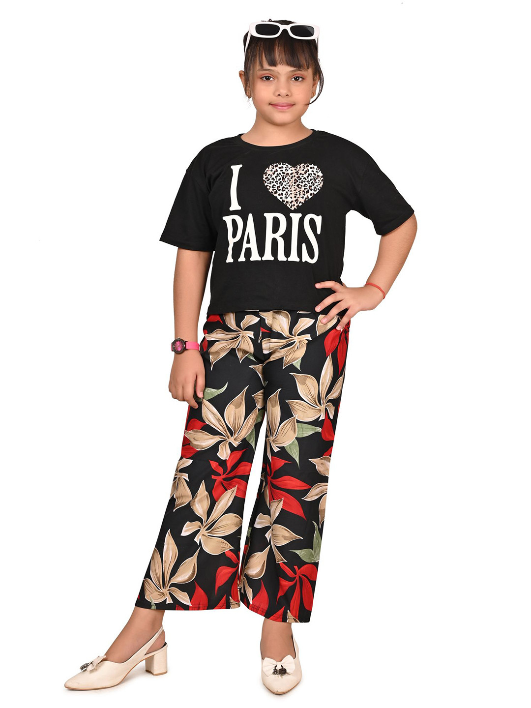 BAESD Girls Floral Printed Wide Leg Crepe Palazzos