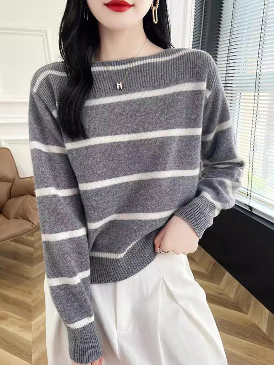 StyleCast Women Striped Cashmere Pullover