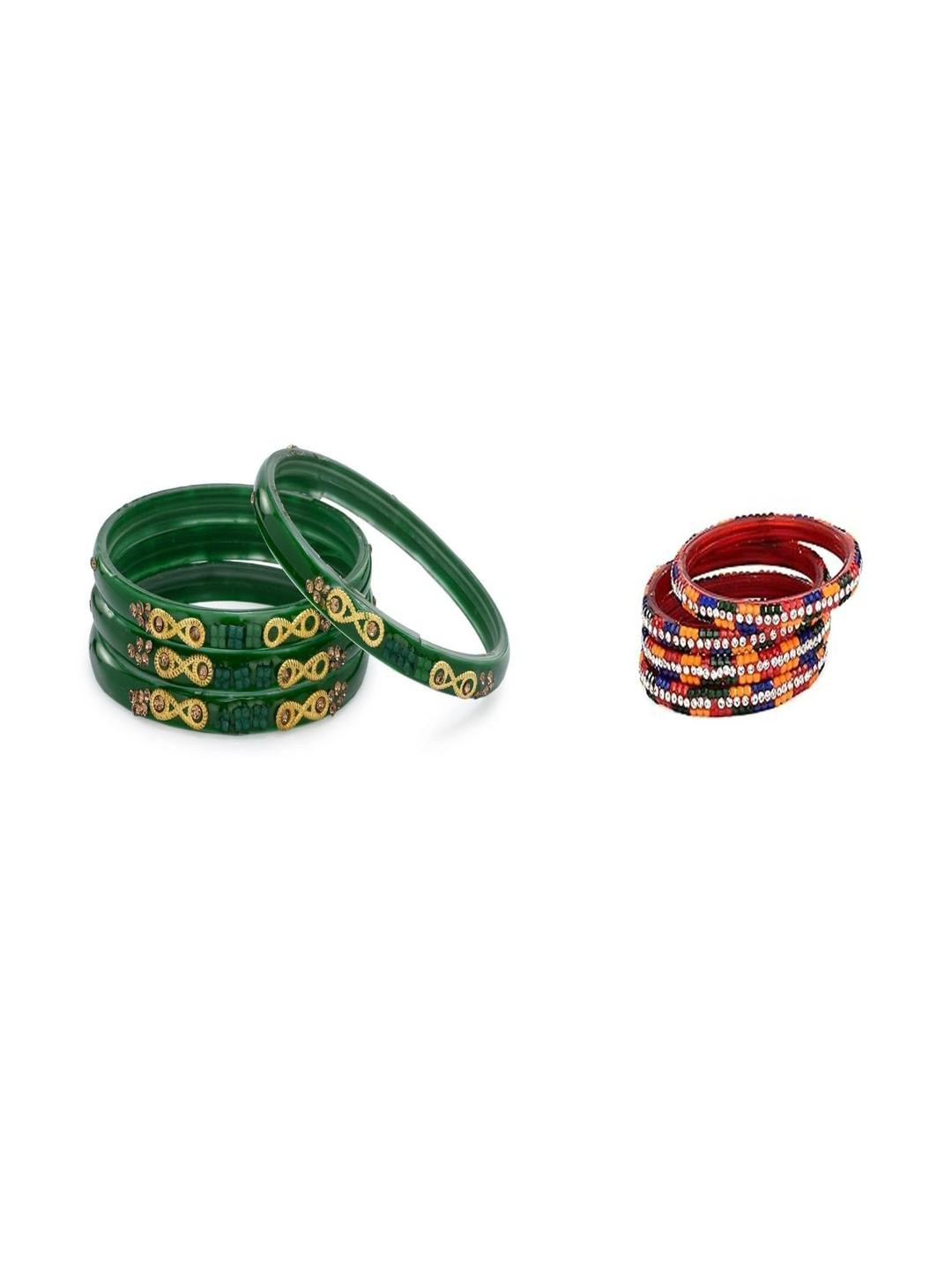 SOMIL Set Of 8 Green and multi glass Bangles