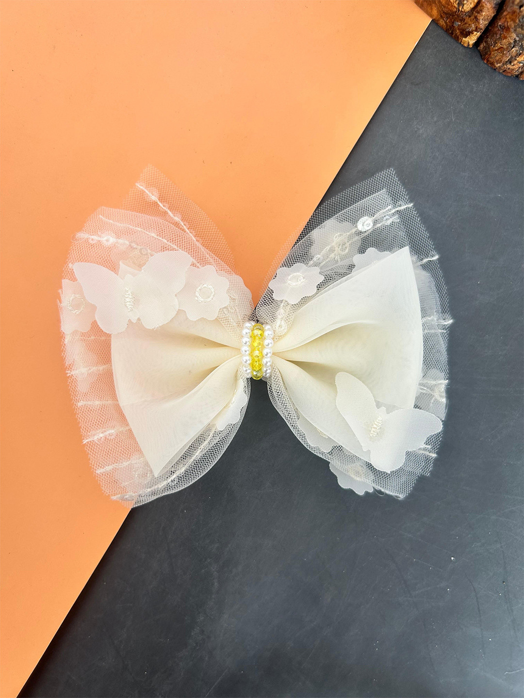 Radhya Accessories Women Butterfly Pearl Hair Bow Clip