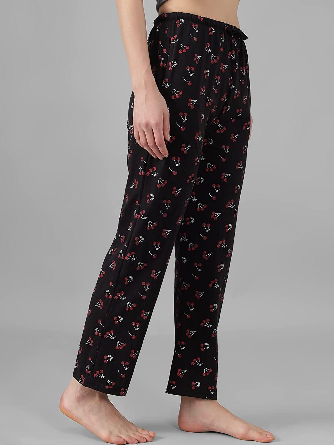 FIT N FAME Women Pack Of 2 black floral Relaxed-Fit Lounge Pants/Pyjama
