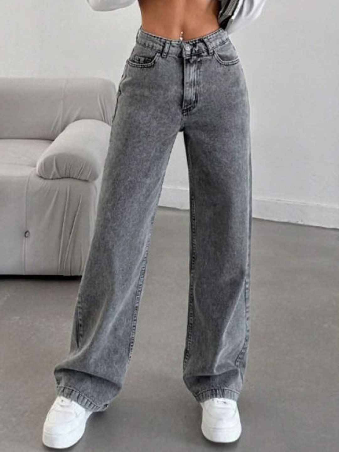 M MODDY Women Straight Motion Man Straight Fit High-Rise Heavy Fade Jeans