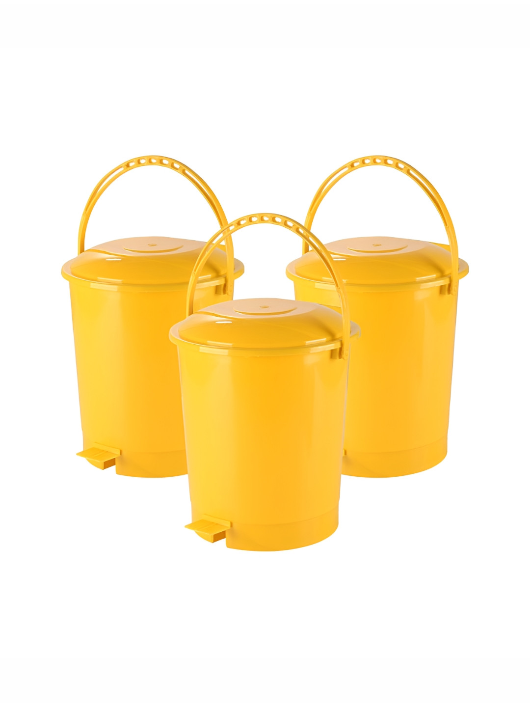 Aura 3 Pieces Yellow Pedal Bins With Handle 10L Each