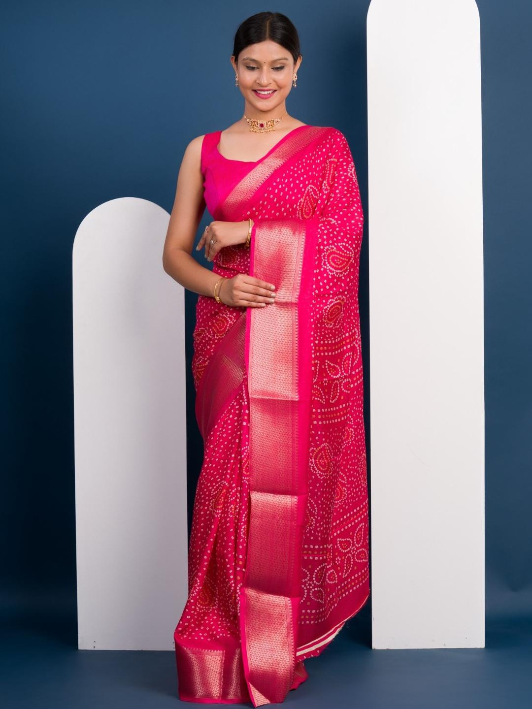 KCPC BANDHANI Pink Silk Cotton  Sarees
