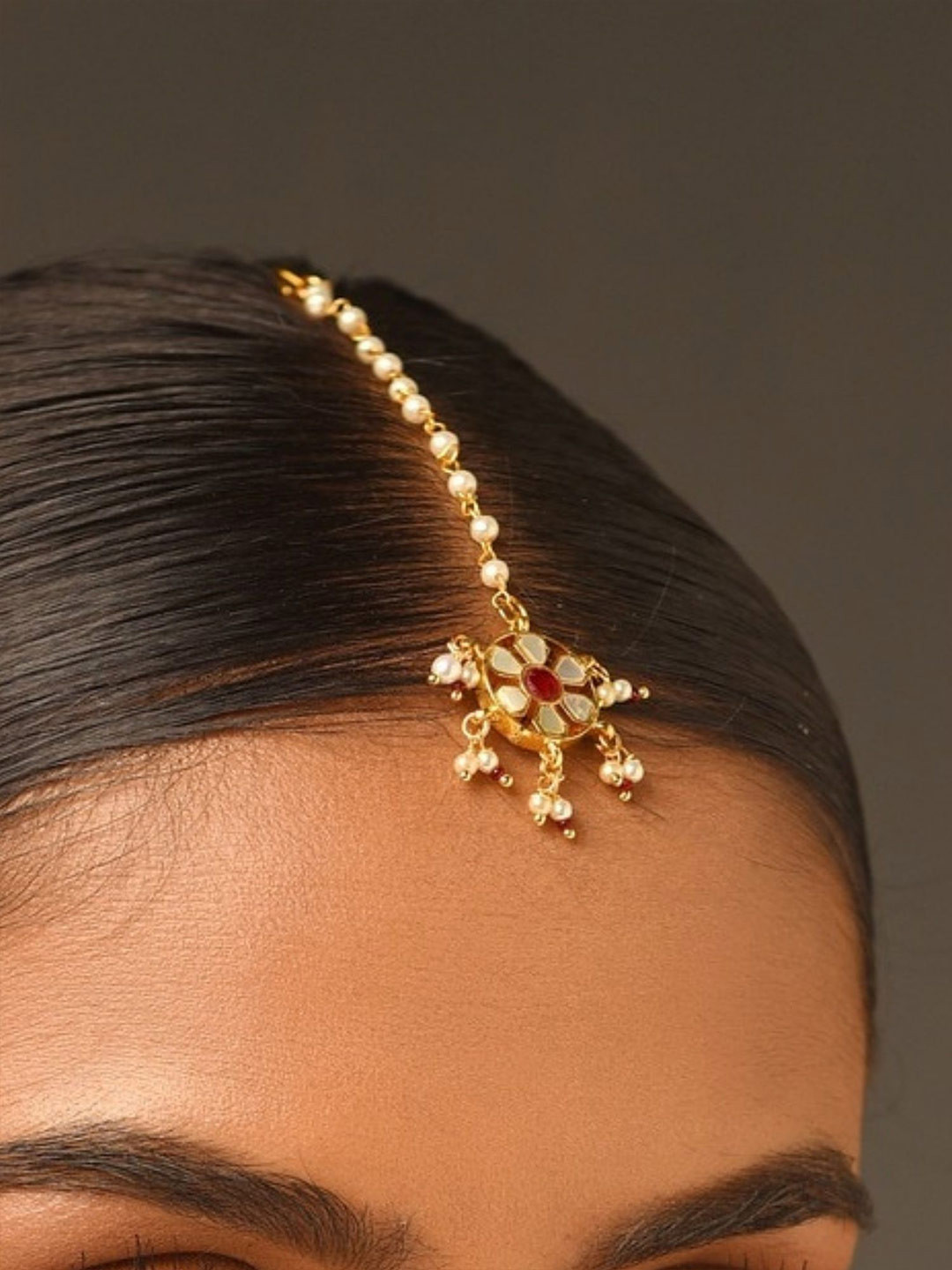 ABDESIGNS Gold-Plated Floral Pachi Kundan Studded Maang Tikka