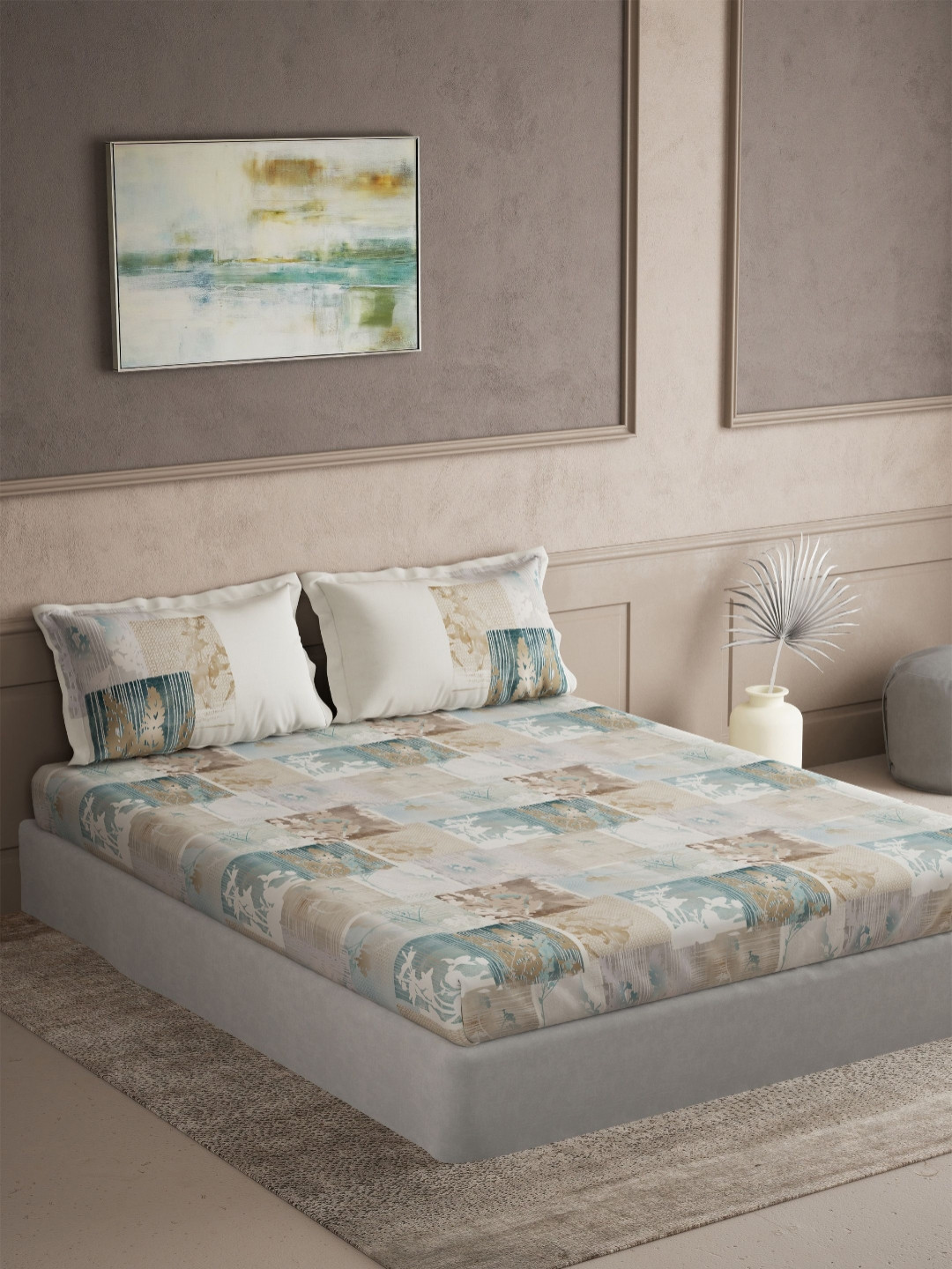 DDecor Turquoise Blue & Green Printed 144TC Cotton King Bedsheet Set 2.54 m x 2.74 m
