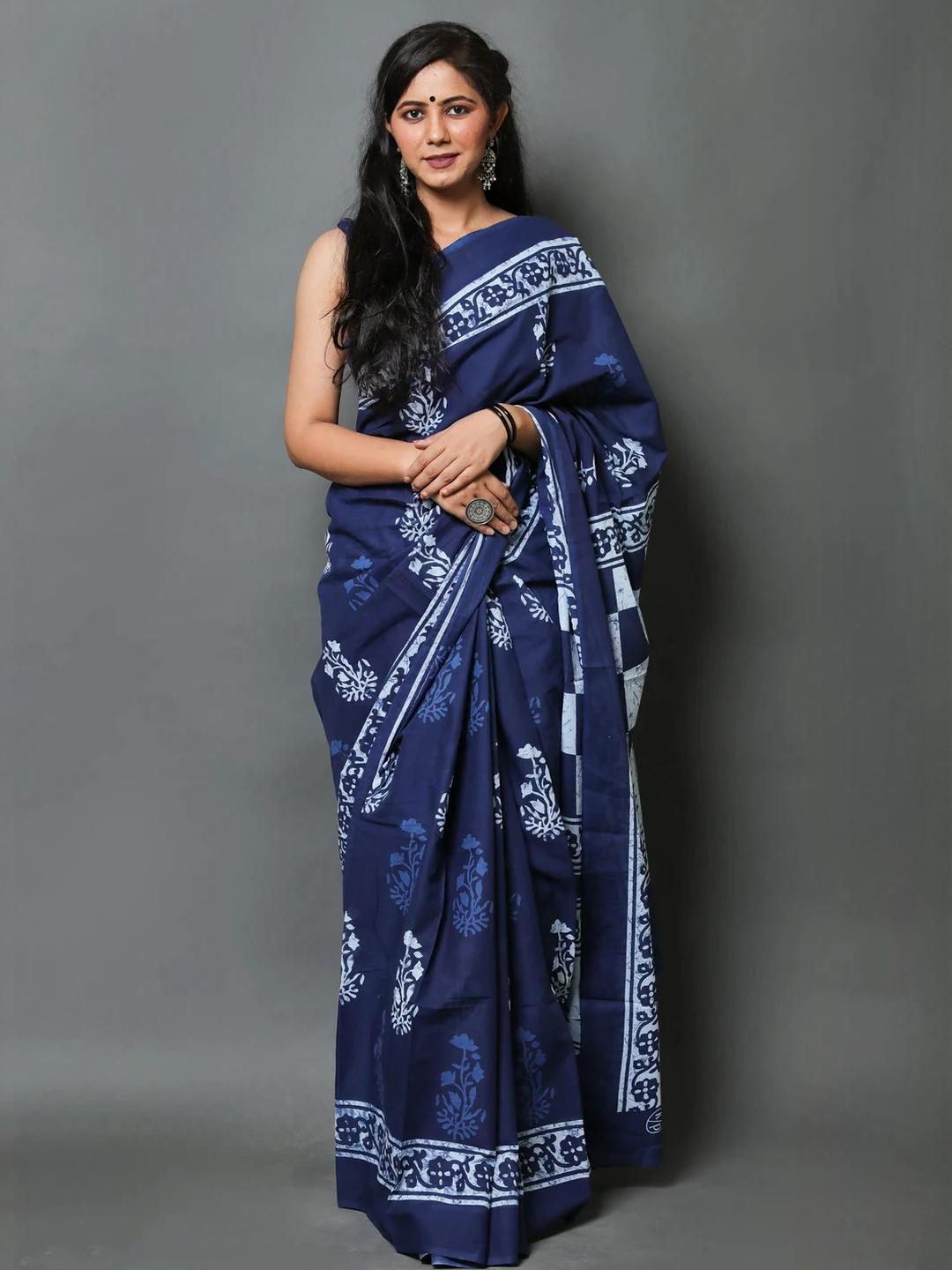 Pinkcity Trade World Blue Pure Cotton Printed Sarees