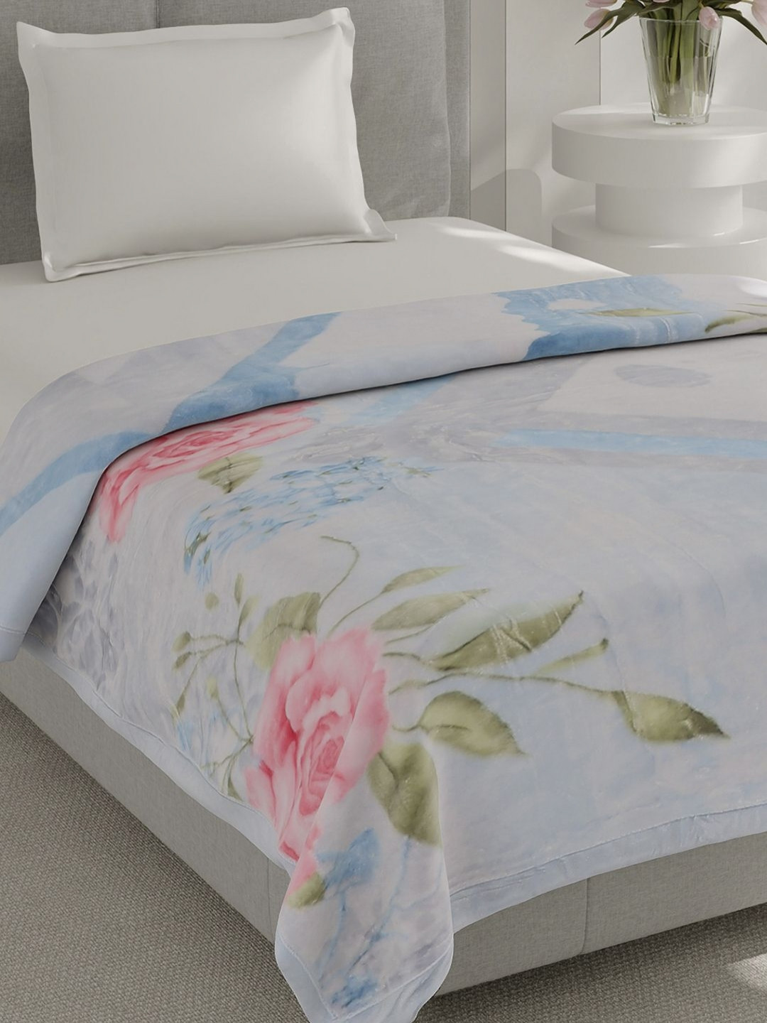 Monte Carlo Lavish Plus Grey & Blue Printed Heavy Winter 895 GSM Single Bed Blanket