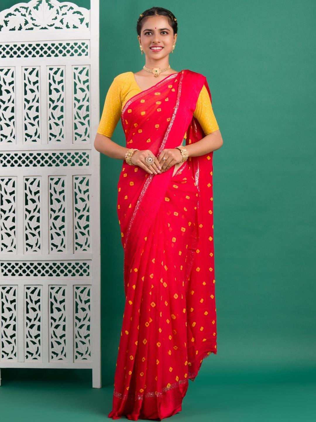 KCPC BANDHANI Red Pure Georgette  Sarees