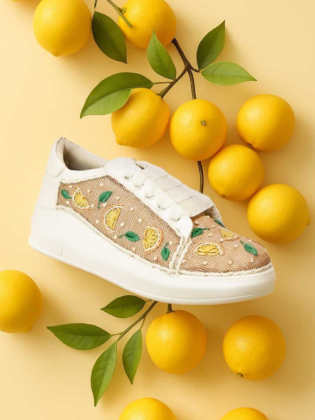 The Saree Sneakers Lemon Zest Women Textured Sneakers