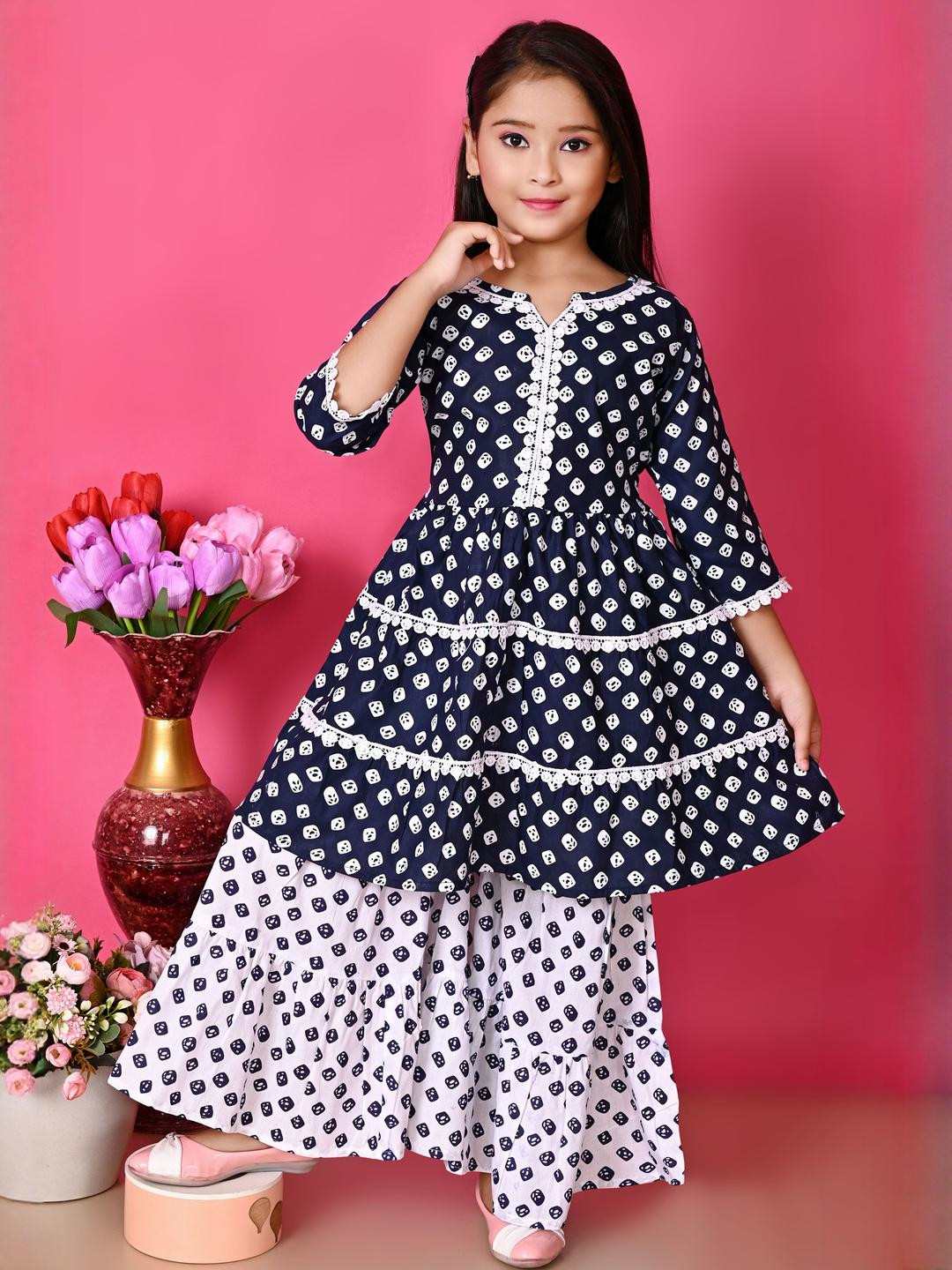 Jbegam Girls Blue Cotton Dresses