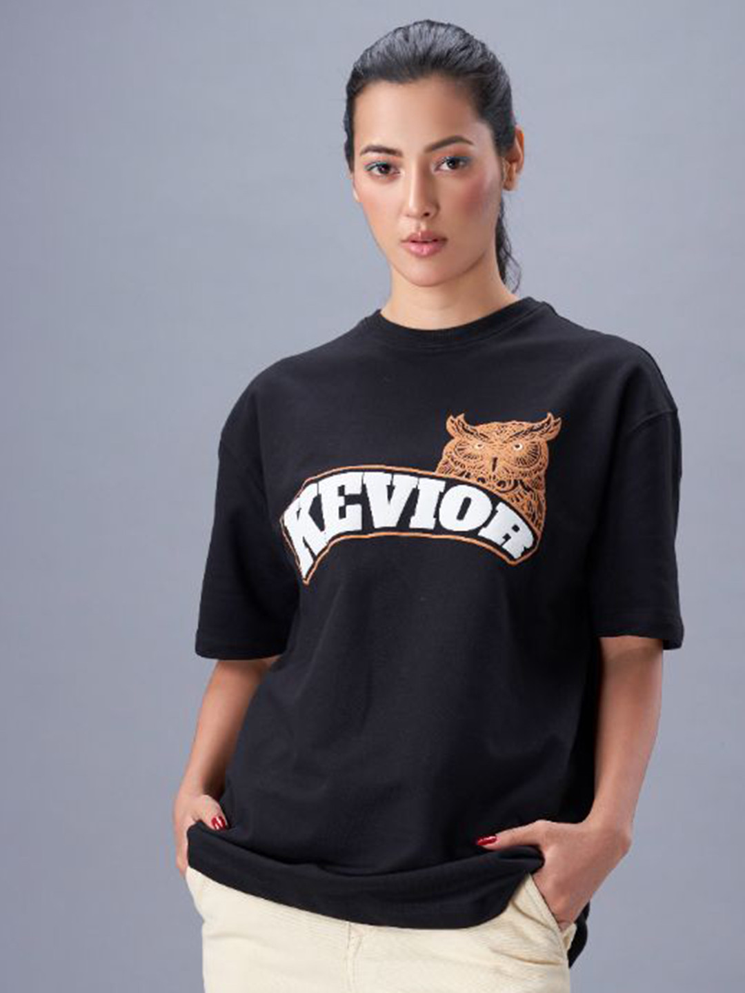 Kevior Unisex Graphic Printed Drop Shoulder Sleeves Pure Cotton T-shirt