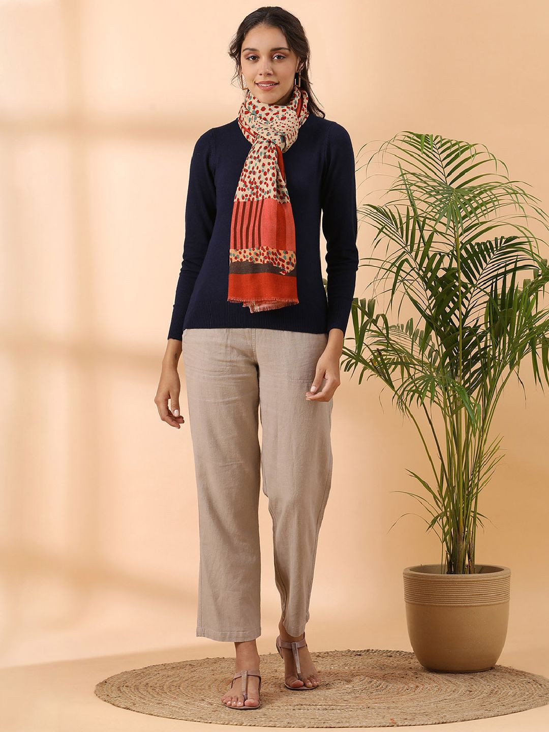 Tiara Women Animal Printed Stole with Frayed Border