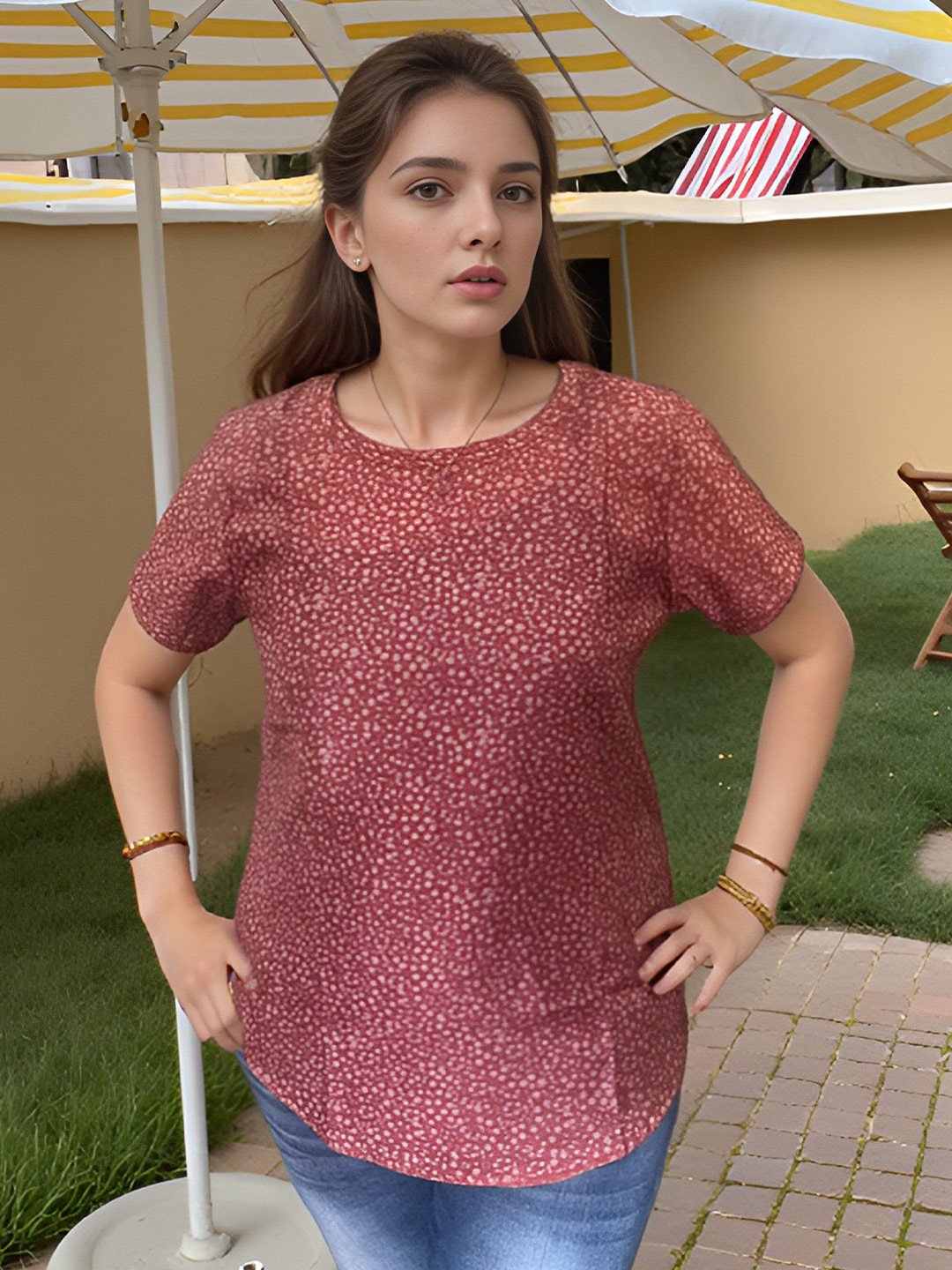 Bucciato Private Limited Women Printed Round Neck Top