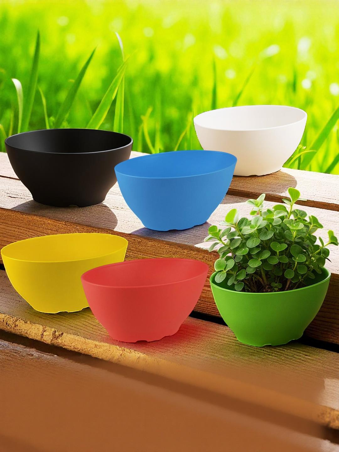 Go Hooked Pack Of 6 Multicolor Oval Plant Pot Lightweight Polymer Decorative Plant