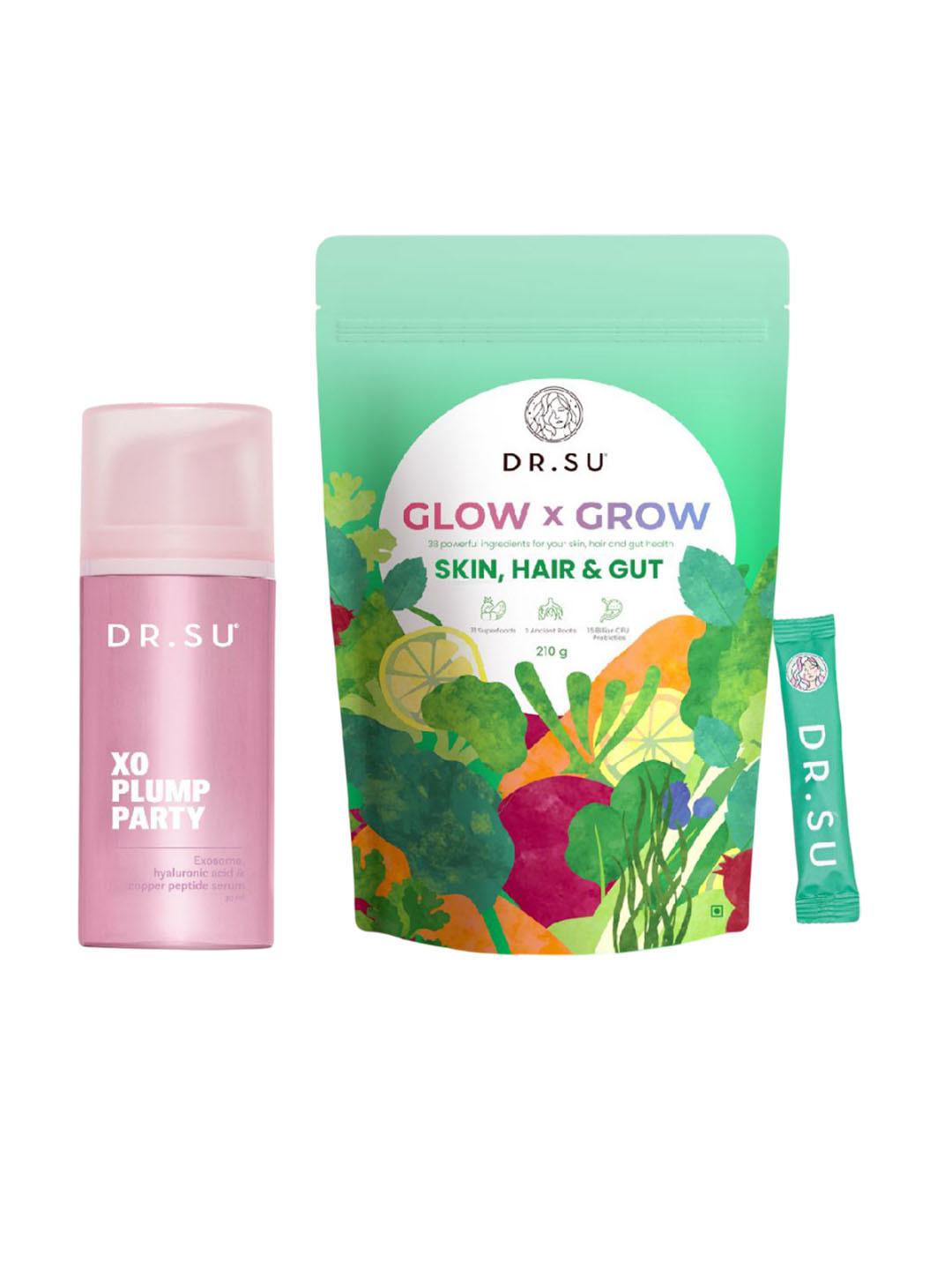 Dr. Su Set Of Glow x Grow Supplement (210g) & XO Plump Party Serum (30ml)